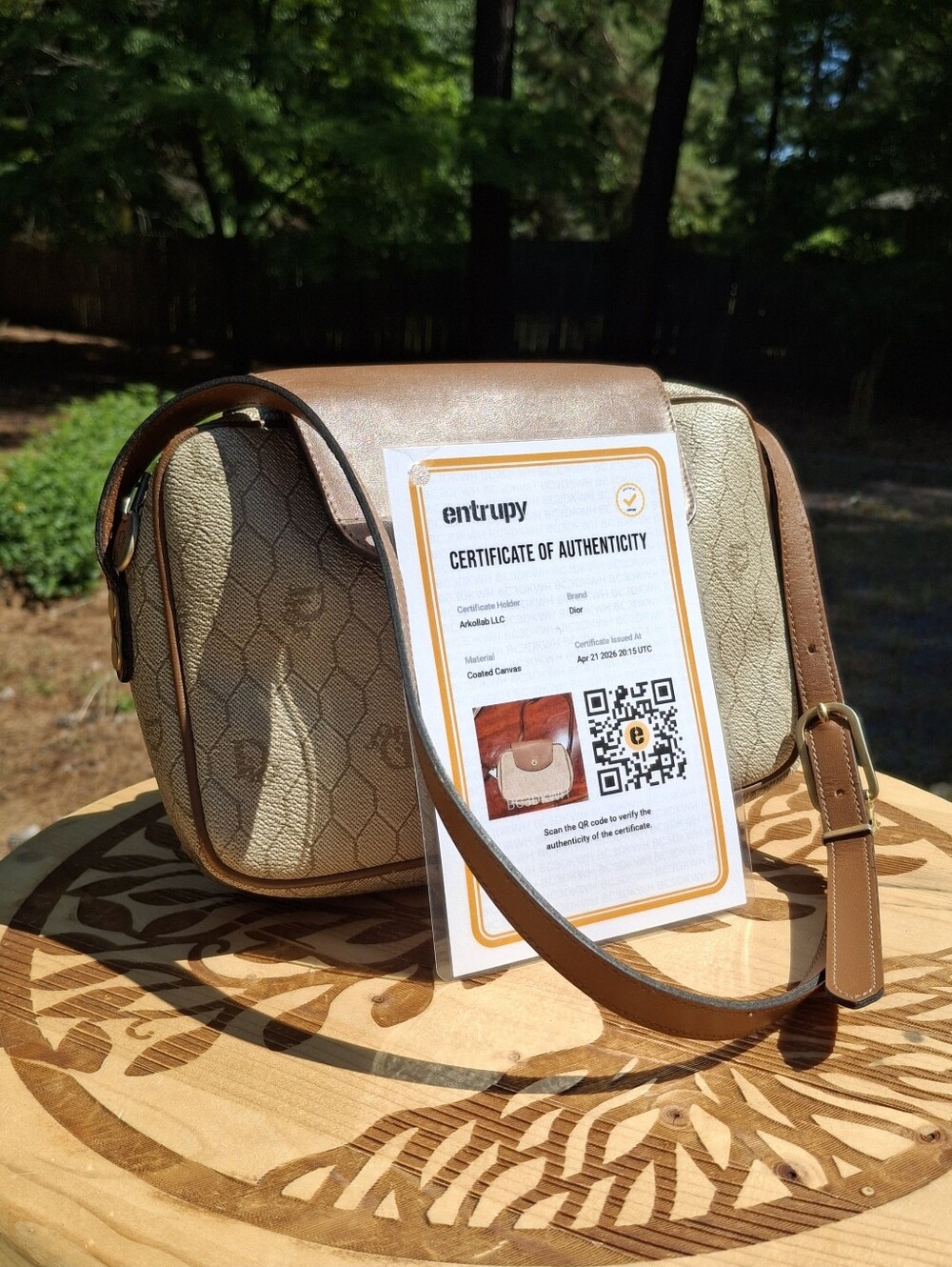 Vintage 80s Christian Dior Cream Coated Canvas & Brown Leather Crossbody Bag COA - Picture 16 of 16
